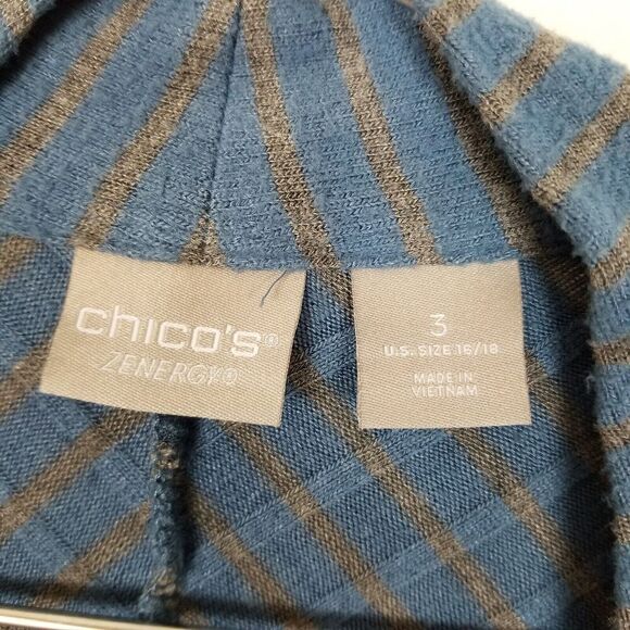 Chico's Zenergy Women Open Cardigan Striped Sz XL Dusty Blue Sweater Casual - Picture 7 of 8